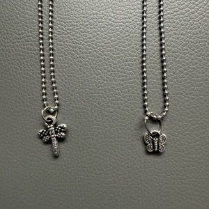 🦋📿 Butterfly & Dragonfly Silver Ball Chain Charm Necklace